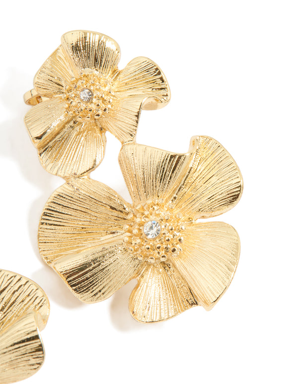 Gold Plated Floral Crawler Earrings
