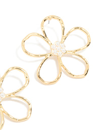 Gold Plated Pearl Flower Cut Out Textured Earrings - link has visual effect only