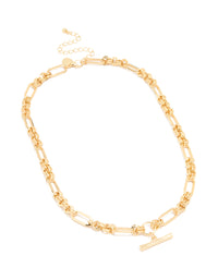Gold Plated Thick Figaro Bar Necklace - link has visual effect only