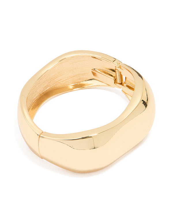Gold Plated Chunky Hinged Molten Bangle