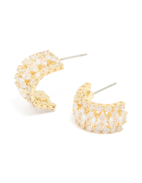 Gold Plated Mixed Cubic Zirconia Medium Hoop Earrings