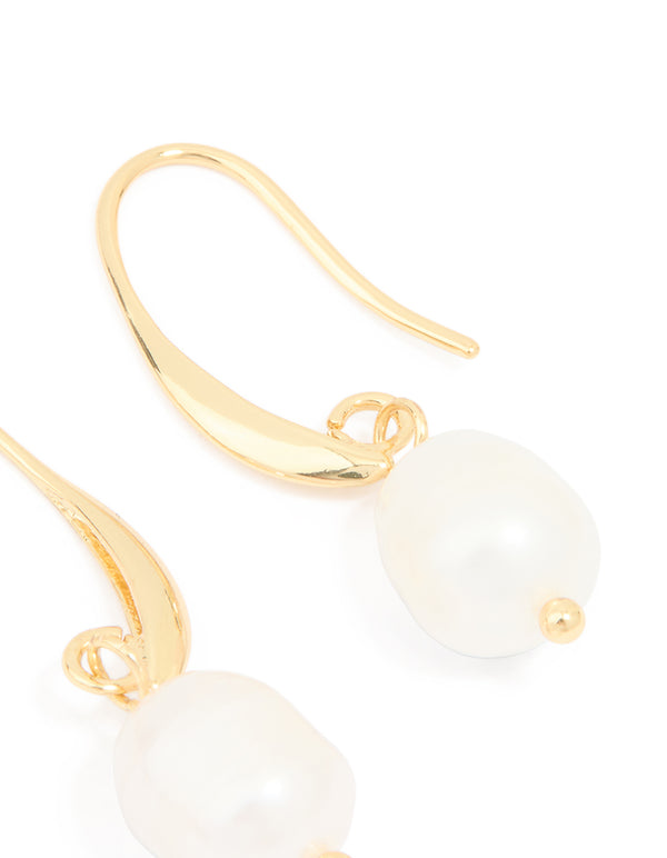 Gold Plated Freshwater Pearl Medium Hook Earrings