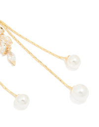Gold Plated Cubic Zirconia Double Pearl Hook Earrings - link has visual effect only