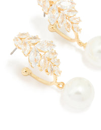 Gold Plated Cubic Zirconia Large Vine Pearl Drop Earrings - link has visual effect only