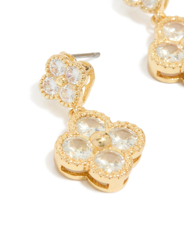 Gold Plated Cubic Zirconia Small & Medium Flower Earrings