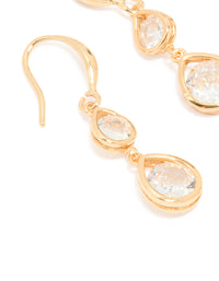 Gold Plated Double Cubic Zirconia Hook Earrings - link has visual effect only