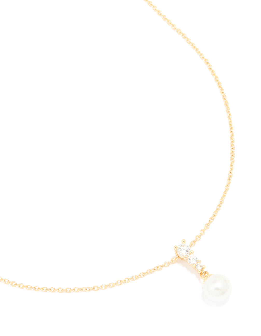 Gold Plated Cubic Zirconia & Pearl Pendant Necklace