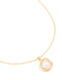 Gold Plated Cubic Zirconia Twisted Pearl Pendant Necklace - link has visual effect only