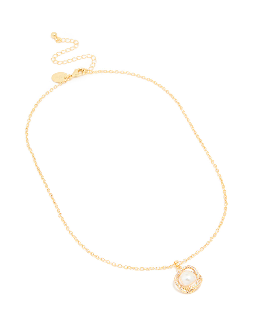 Gold Plated Cubic Zirconia Twisted Pearl Pendant Necklace