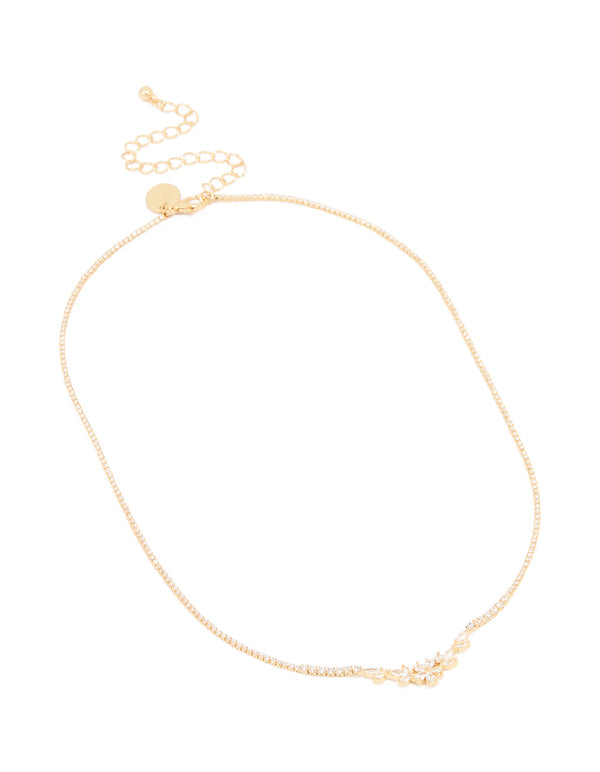 Gold Plated Cubic Zirconia Flower Cup Chain Necklace