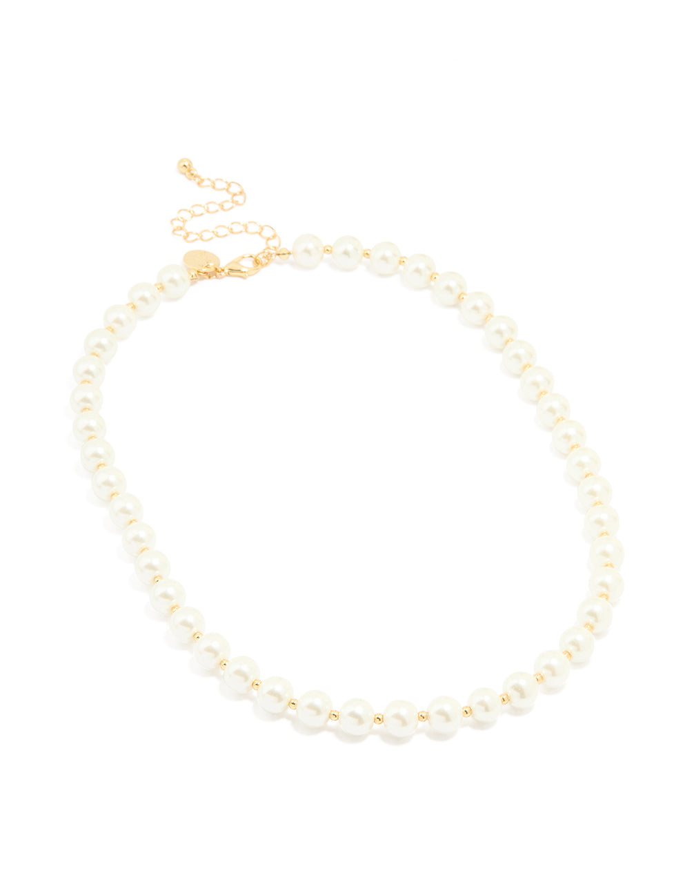 Gold Plated Pearl & Ball Alternating Necklace