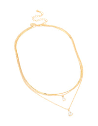 Gold Plated Cubic Zirconia Teardrop Snake Chain Layered Necklace - link has visual effect only
