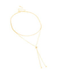 Gold Plated Cubic Zirconia Cup Chain & Snake Chain Y-Layered Necklace - link has visual effect only