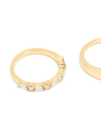 Gold Plated Diamante Inlay & Band Rings 4-Pack - link has visual effect only