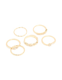 Gold Plated Diamante Twisted Rings 6-Pack - link has visual effect only