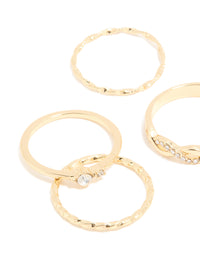Gold Plated Diamante Twisted Rings 6-Pack - link has visual effect only