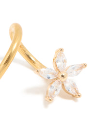 Gold Plated Surgical Steel Cubic Zirconia Flower Wrap Spiral Belly Bar - link has visual effect only