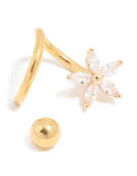 Gold Plated Surgical Steel Cubic Zirconia Flower Wrap Spiral Belly Bar - link has visual effect only