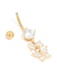 Gold Plated Surgical Steel Cubic Zirconia Bow & Butterfly Drop Belly Bar - link has visual effect only