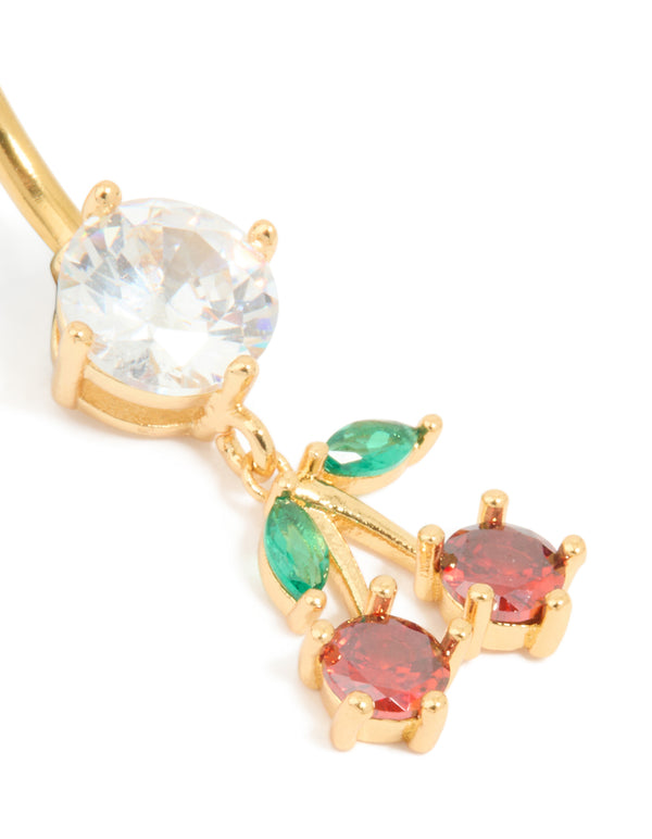 Gold Plated Surgical Steel Cubic Zirconia Cherry Drop Belly Bar