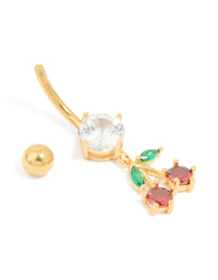 Gold Plated Surgical Steel Cubic Zirconia Cherry Drop Belly Bar - link has visual effect only