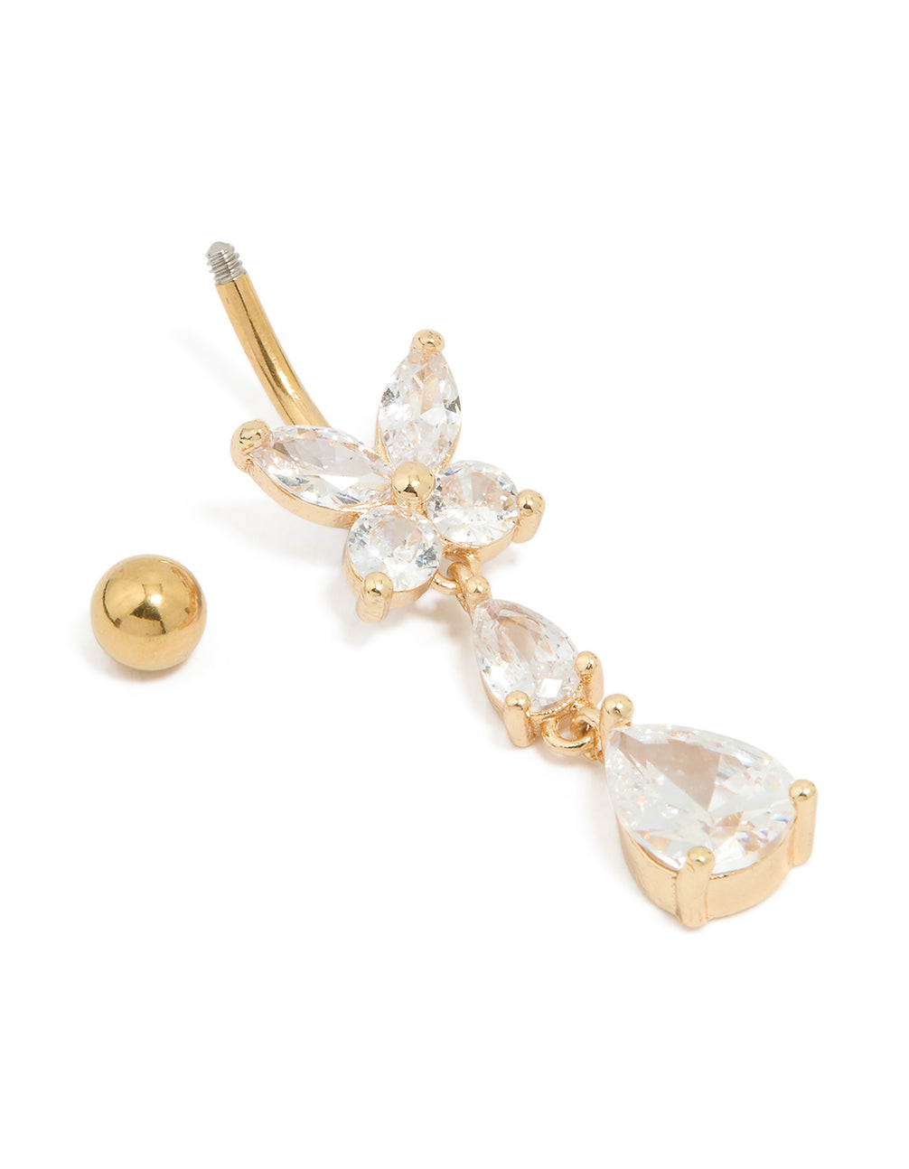 Surgical Steel Cubic Zirconia Butterfly Drop Belly Bar