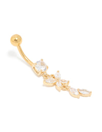 Gold Plated Surgical Steel Cubic Zirconia Butterfly & Leaf Drop Belly Bar - link has visual effect only