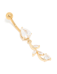 Gold Plated Surgical Steel Cubic Zirconia Pear Leaf Drop Belly Bar - link has visual effect only