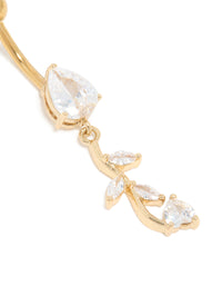 Gold Plated Surgical Steel Cubic Zirconia Pear Leaf Drop Belly Bar - link has visual effect only