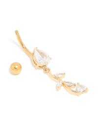 Gold Plated Surgical Steel Cubic Zirconia Pear Leaf Drop Belly Bar - link has visual effect only