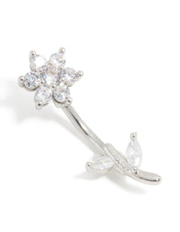 Surgical Steel Cubic Zirconia Flower Thread Through Belly Bar - link has visual effect only