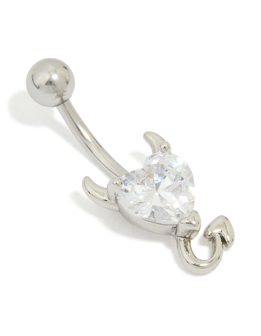 Surgical Steel Diamante Heart Devil Drop Belly Bar