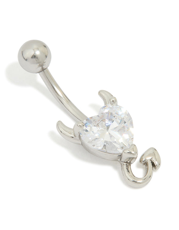 Surgical Steel Diamante Heart Devil Drop Belly Bar