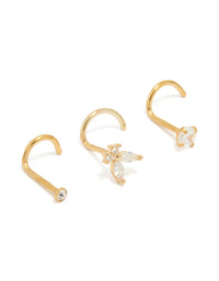 Gold Plated Titanium Diamante Butterfly & Classic Nose Studs 3-Pack - link has visual effect only