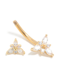 Gold Plated Titanium Diamante Double Dainty Flower Belly Bar - link has visual effect only