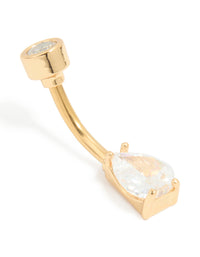 Gold Plated Titanium Cubic Zirconia Double Belly Bar - link has visual effect only