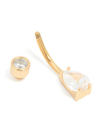 Gold Plated Titanium Cubic Zirconia Double Belly Bar - link has visual effect only