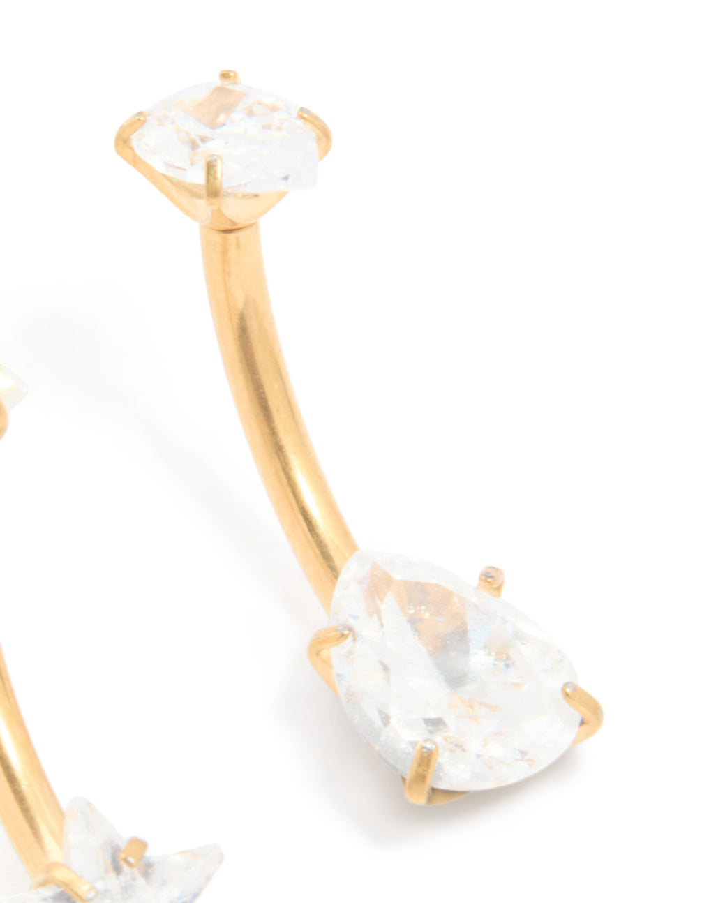 Gold Plated Titanium Cubic Zirconia Star & Pear Belly Bars 2-Pack