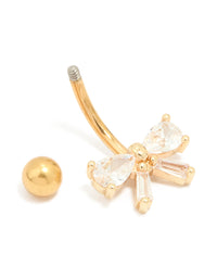 Gold Plated Titanium Cubic Zirconia Pear Bow Belly Bar - link has visual effect only