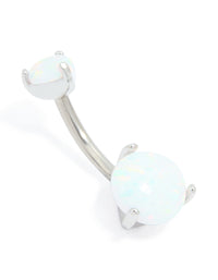 Titanium White Opal Cubic Zirconia Belly Bar - link has visual effect only