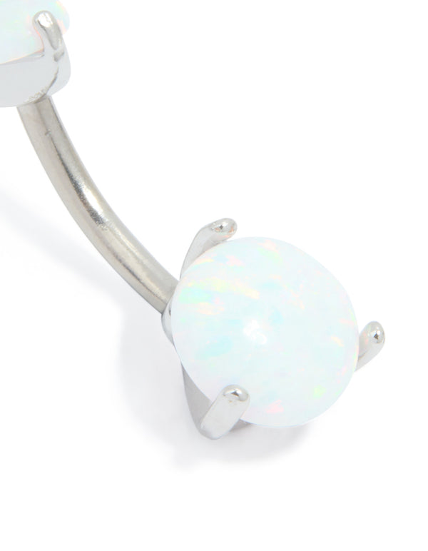Titanium White Opal Cubic Zirconia Belly Bar