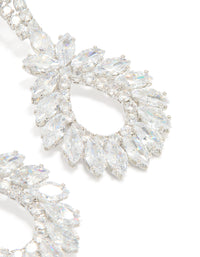 Silver Statement Cubic Zirconia Cluster Drop Earrings - link has visual effect only