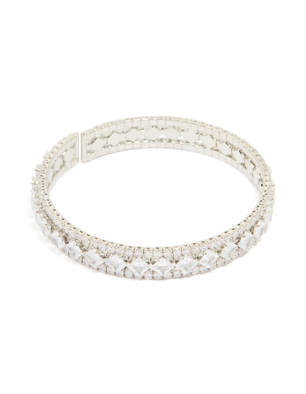 Silver Cubic Zirconia Circle Statement Wrist Cuff
