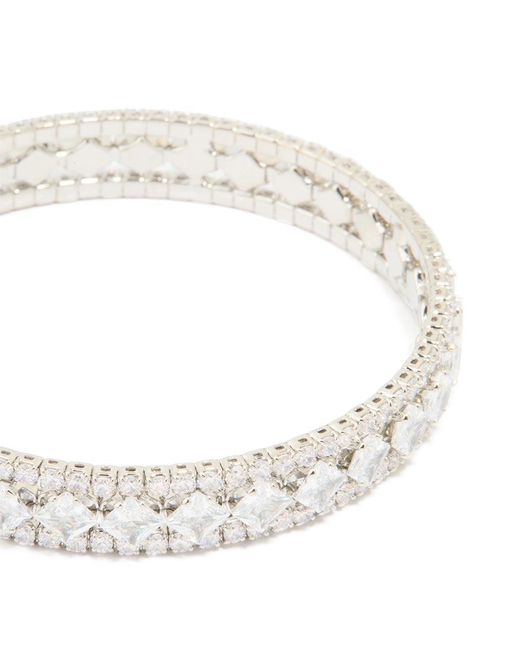 Silver Cubic Zirconia Circle Statement Wrist Cuff