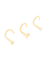 Surgical Steel Cubic Zirconia & Ball Front Nose Studs 3-Pack - link has visual effect only