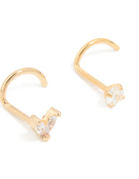 Surgical Steel Cubic Zirconia Classic & Butterfly Nose Studs 3-Pack - link has visual effect only
