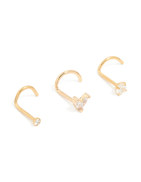 Surgical Steel Cubic Zirconia Classic & Butterfly Nose Studs 3-Pack