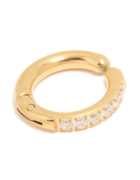 Gold Plated Brass Cubic Zirconia Hinged Single Ear Cuff - link has visual effect only