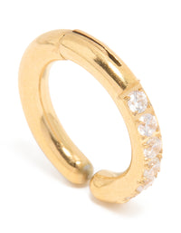 Gold Plated Brass Cubic Zirconia Hinged Single Ear Cuff - link has visual effect only