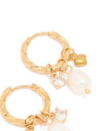 Waterproof Gold Plated Stainless Steel Freshwater Pearl Twist Hoop Earrings - link has visual effect only